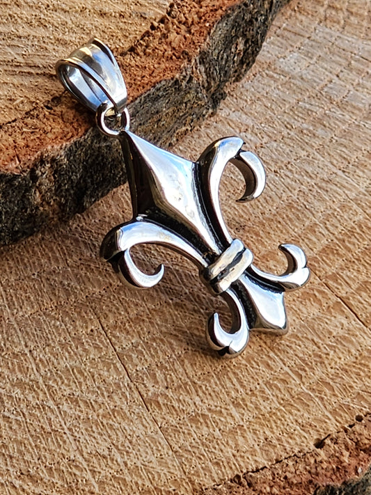 Elongated Fleur De Lis Stainless Steel Pendant