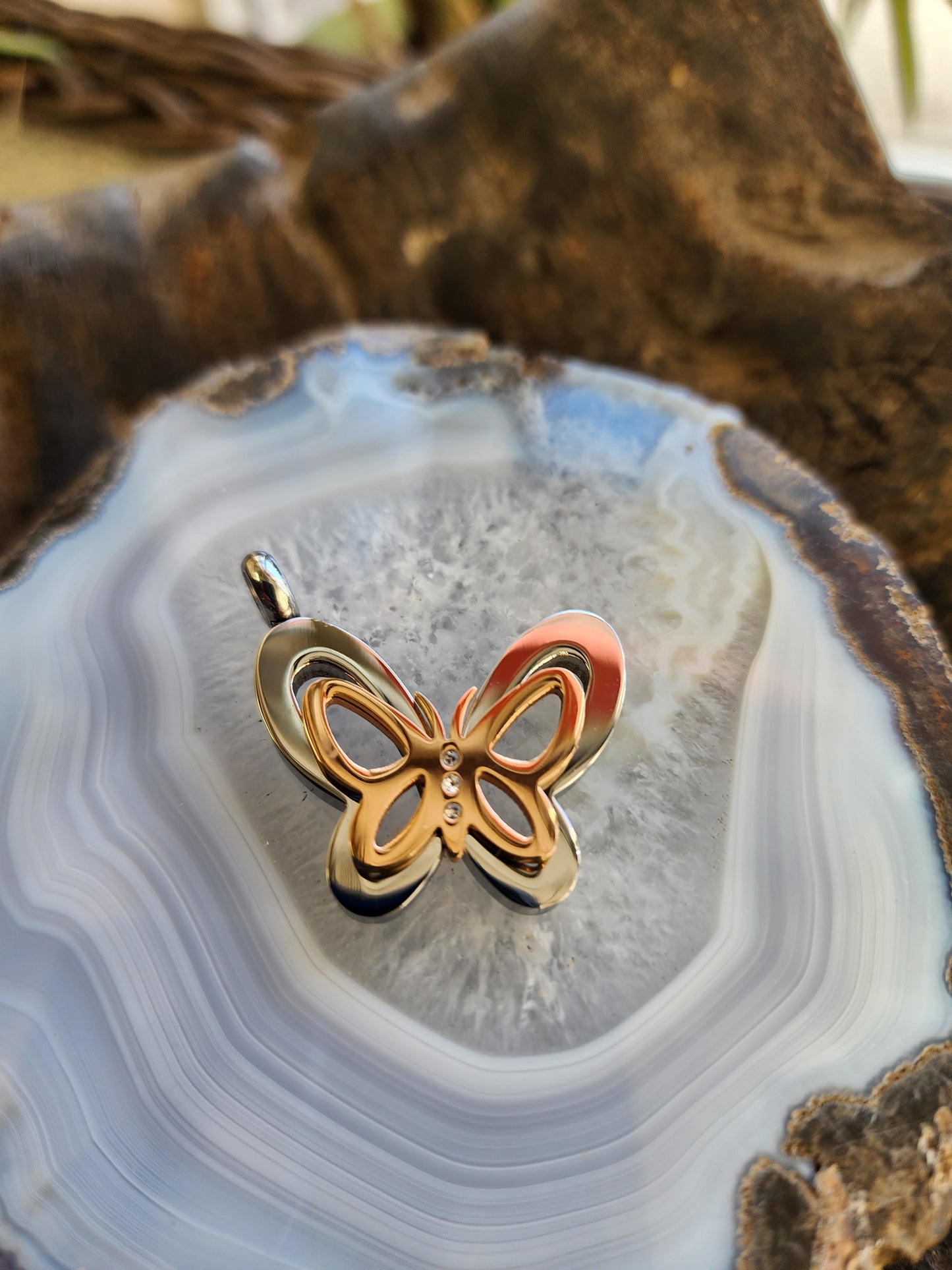 Silver and Gold Tones Butterfly Pendant