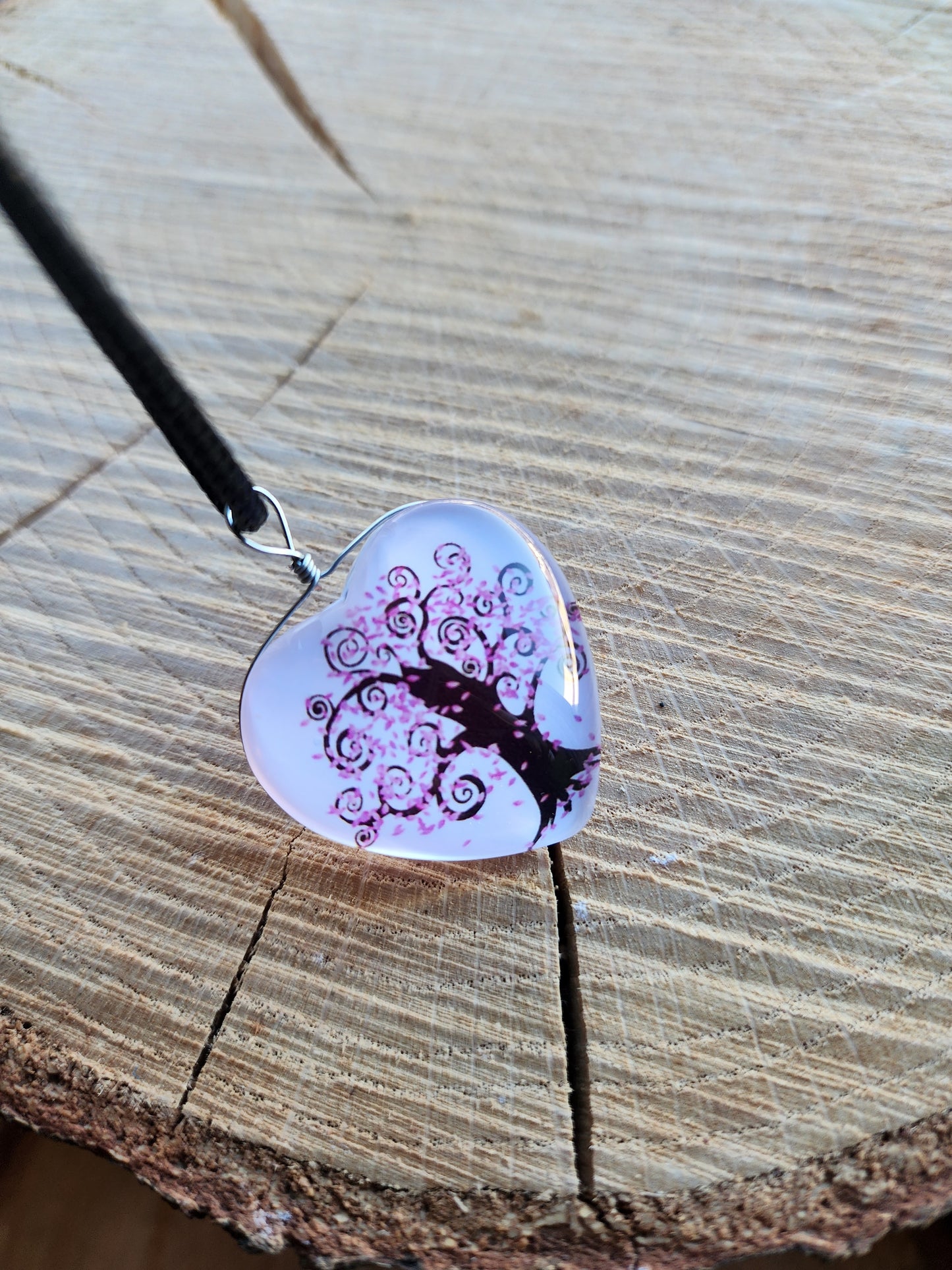 Cherry Blossom Glass Heart Necklace