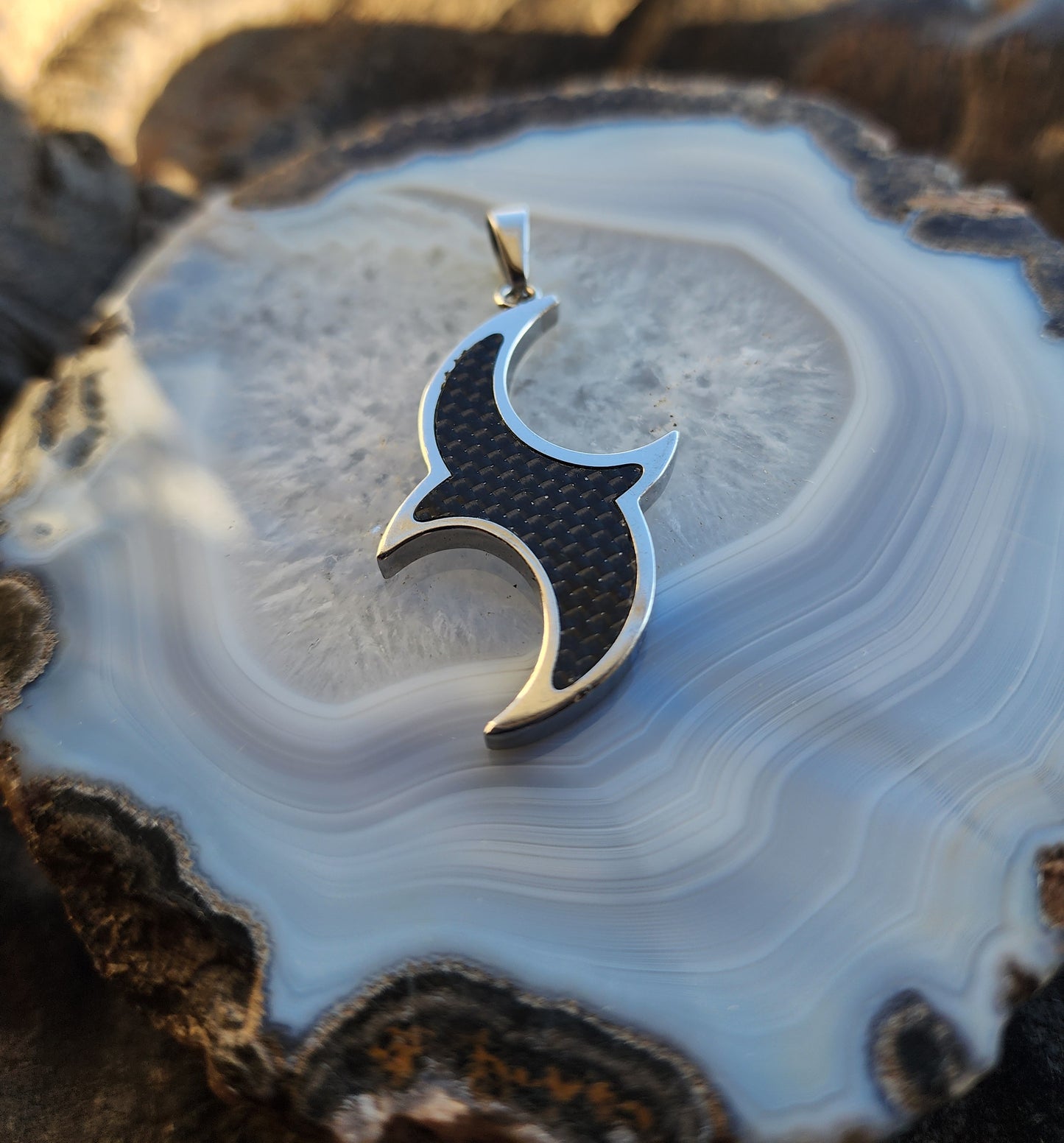 Lunar Two Crescent Moons Men's Stainless Steel Pendant