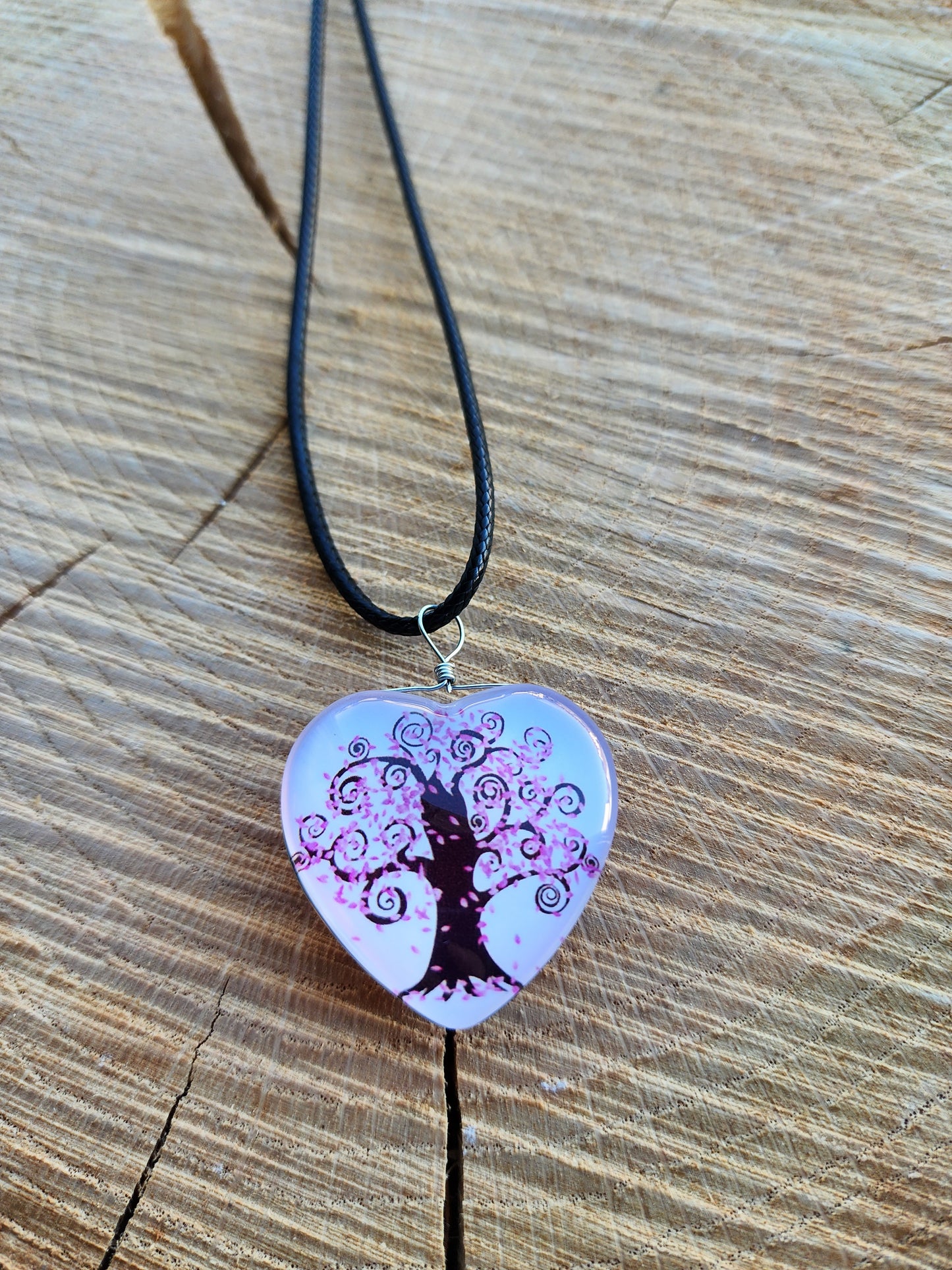 Cherry Blossom Glass Heart Necklace