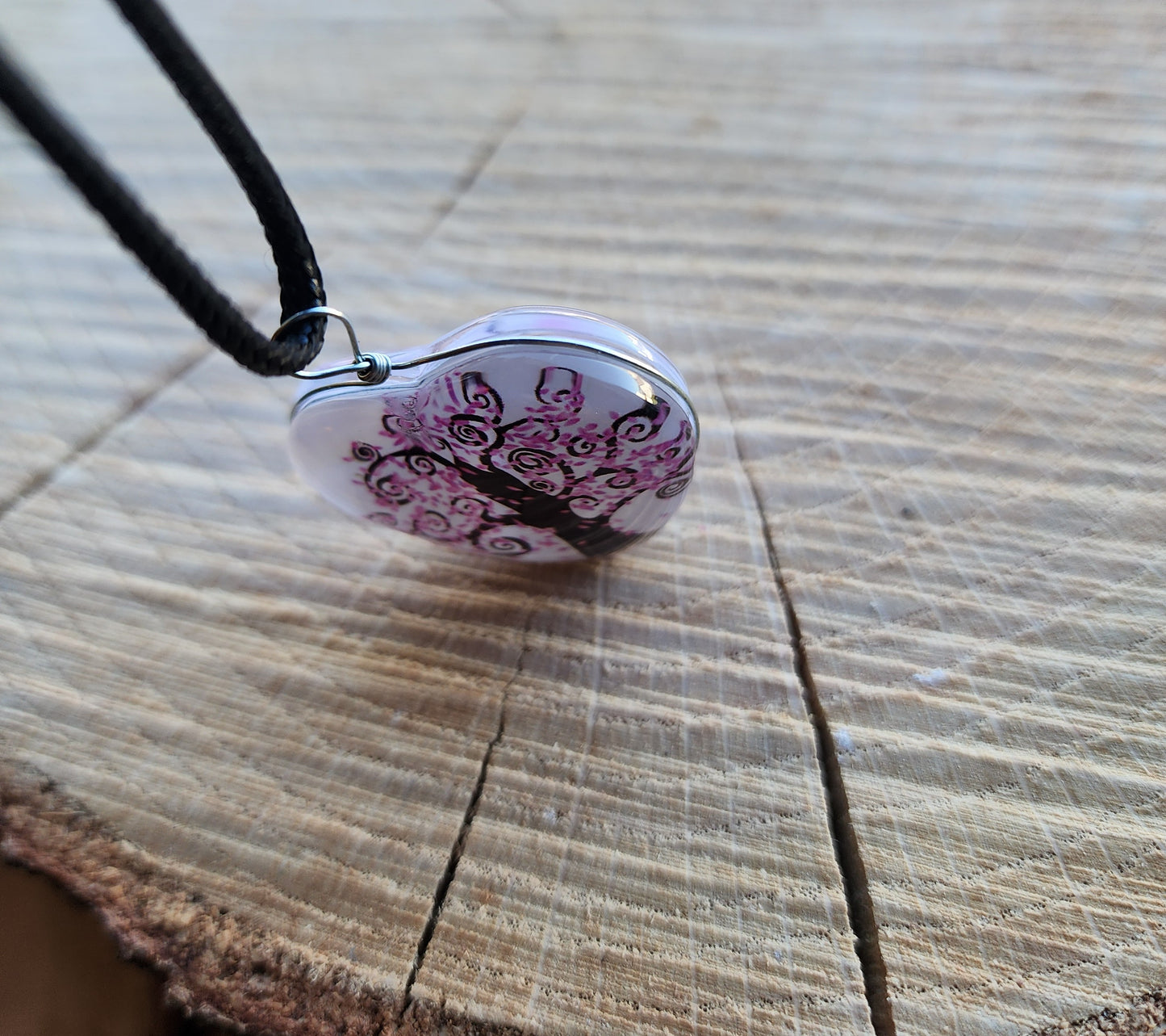 Cherry Blossom Glass Heart Necklace