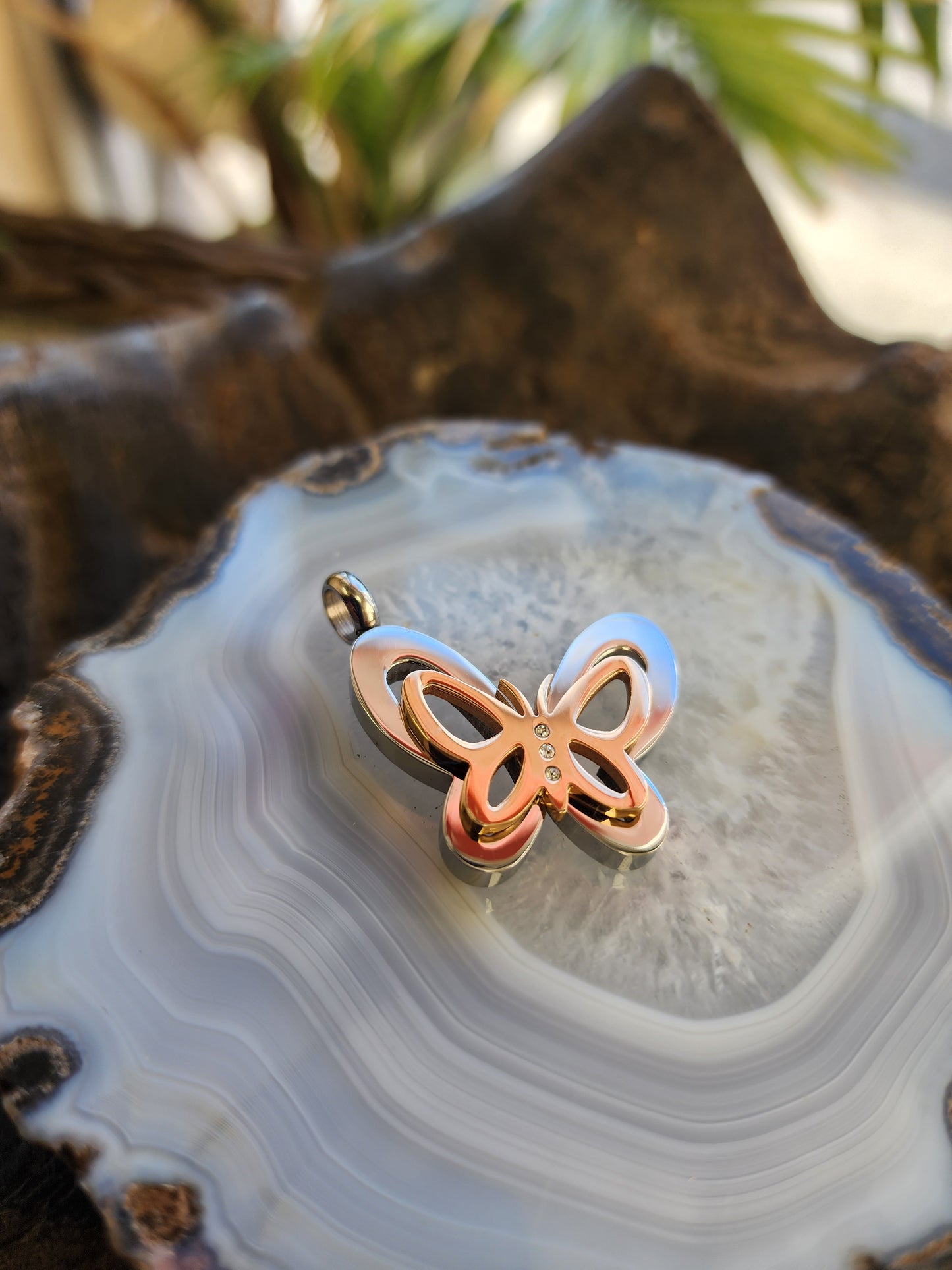 Silver and Gold Tones Butterfly Pendant