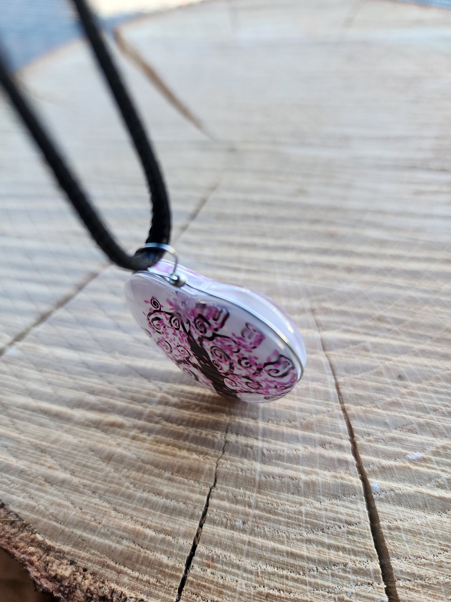 Cherry Blossom Glass Heart Necklace