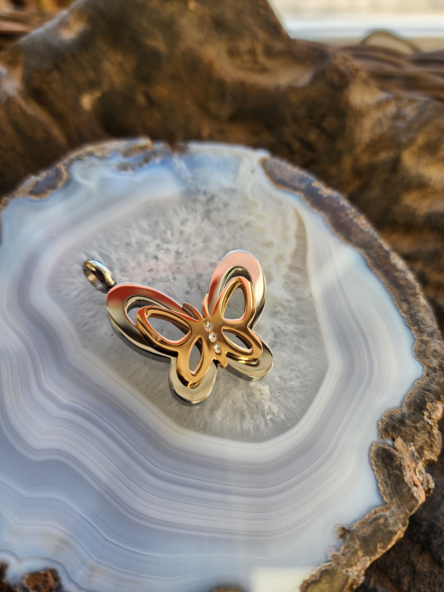 Silver and Gold Tones Butterfly Pendant