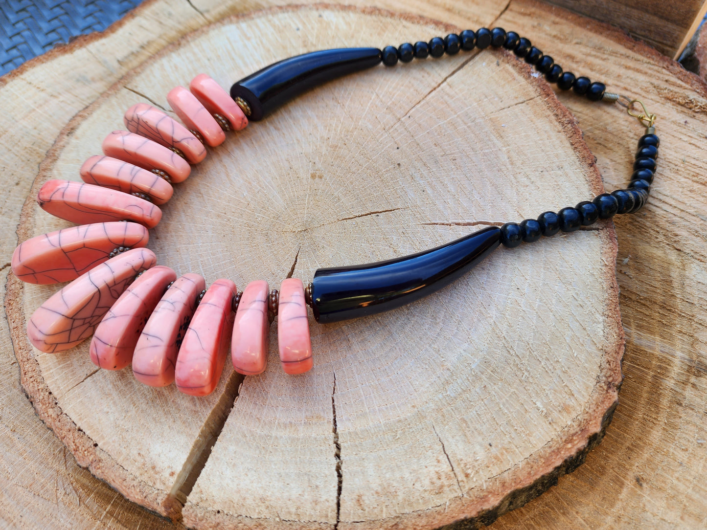 Tibetan Style Salmon-Colored Resin Necklace