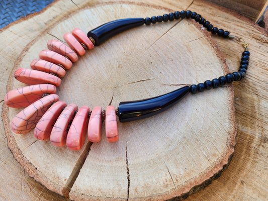 Tibetan Style Salmon-Colored Resin Necklace