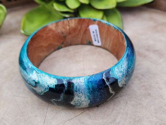 Teal Marbleized Handcrafted Wood Bangle