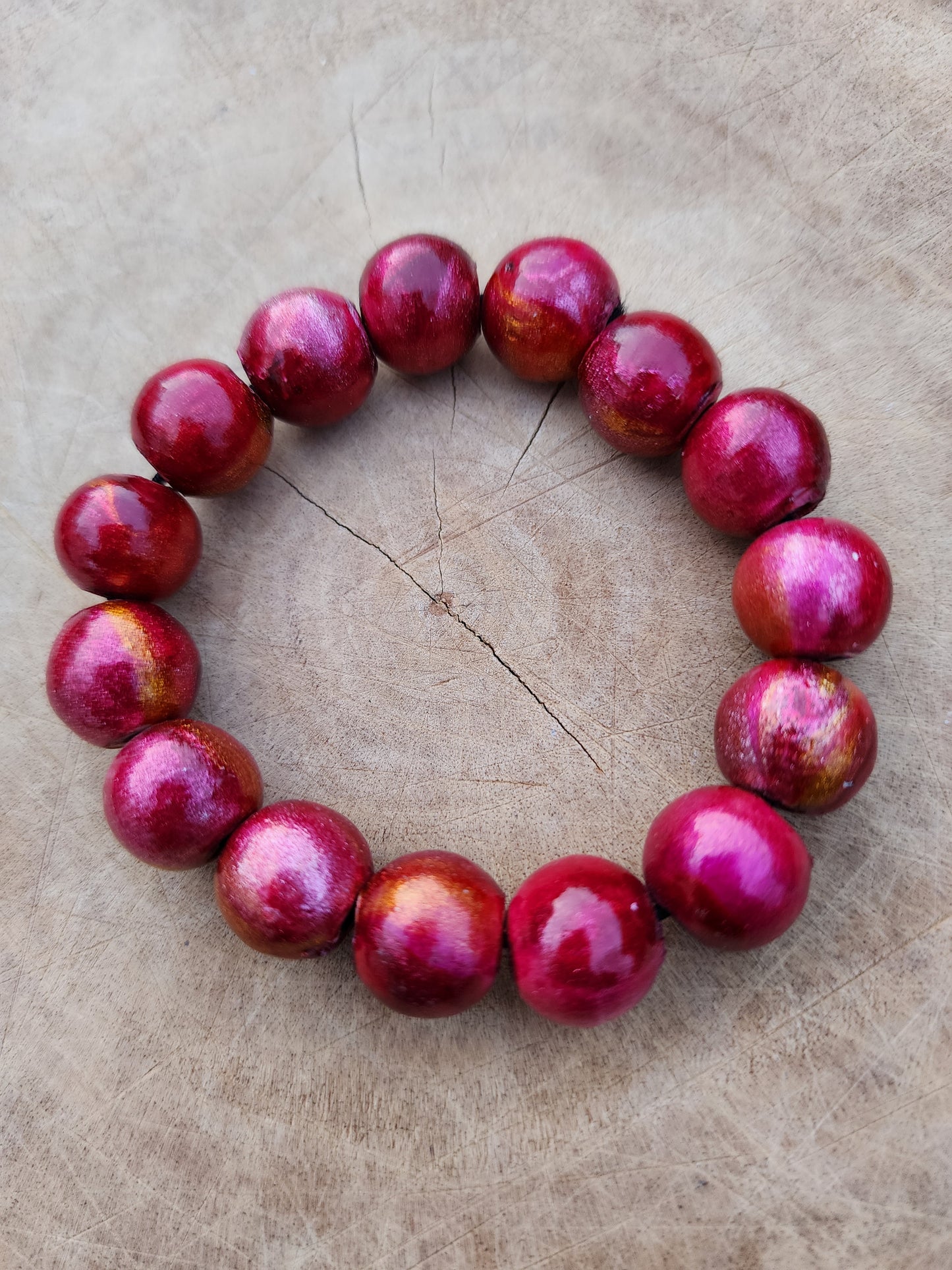 Pink/Gold Marbleized Wood Bracelet