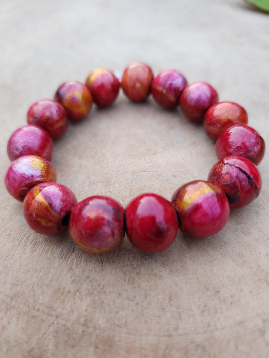 Pink/Gold Marbleized Wood Bracelet