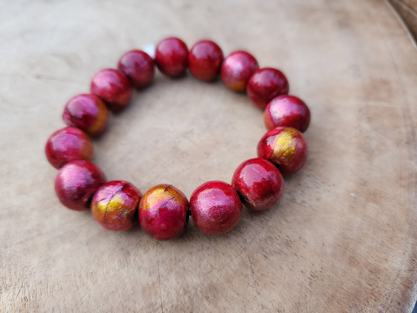 Pink/Gold Marbleized Wood Bracelet