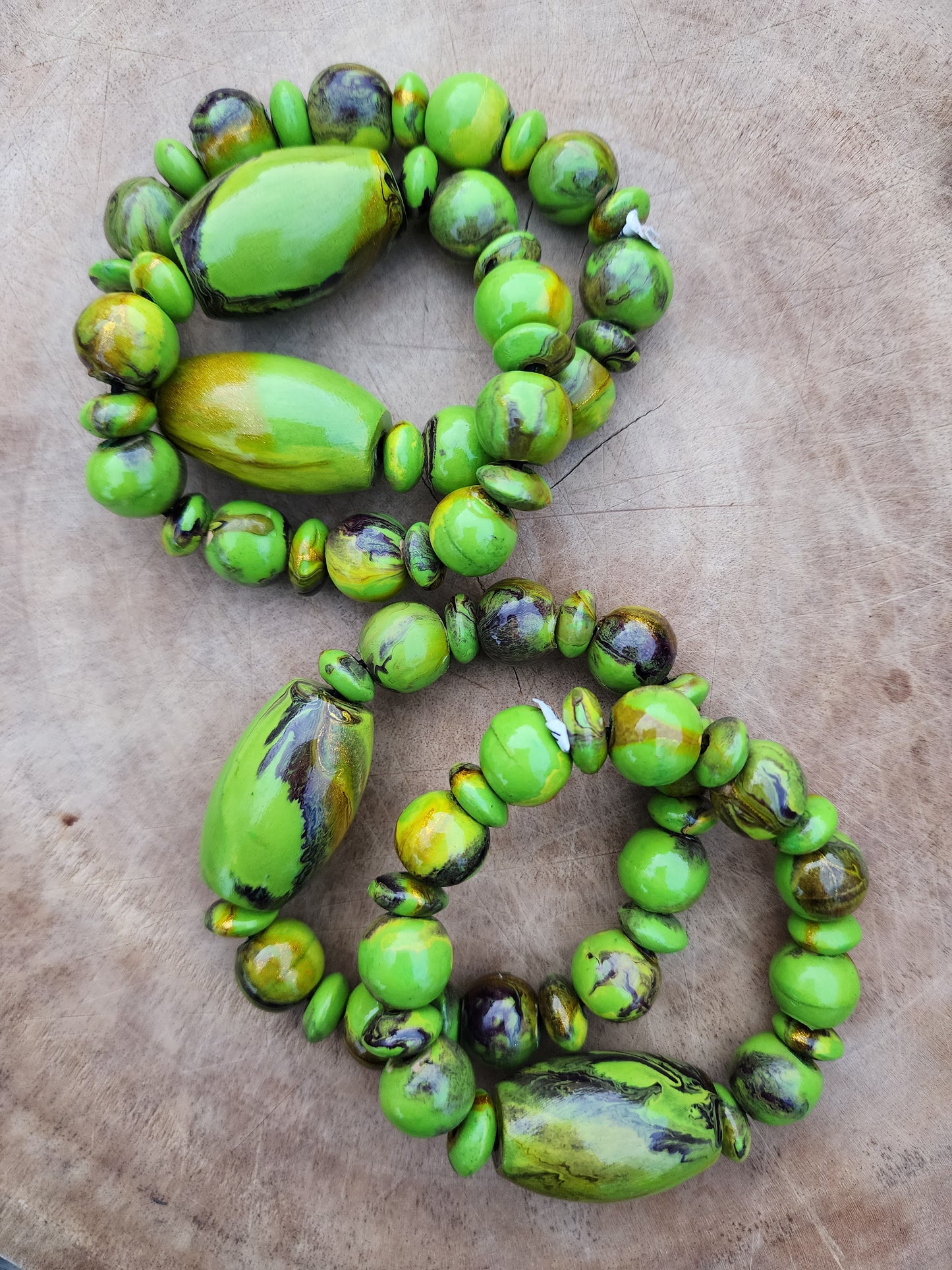 Lime Green Marbleized Handcrafted Wood Bracelet