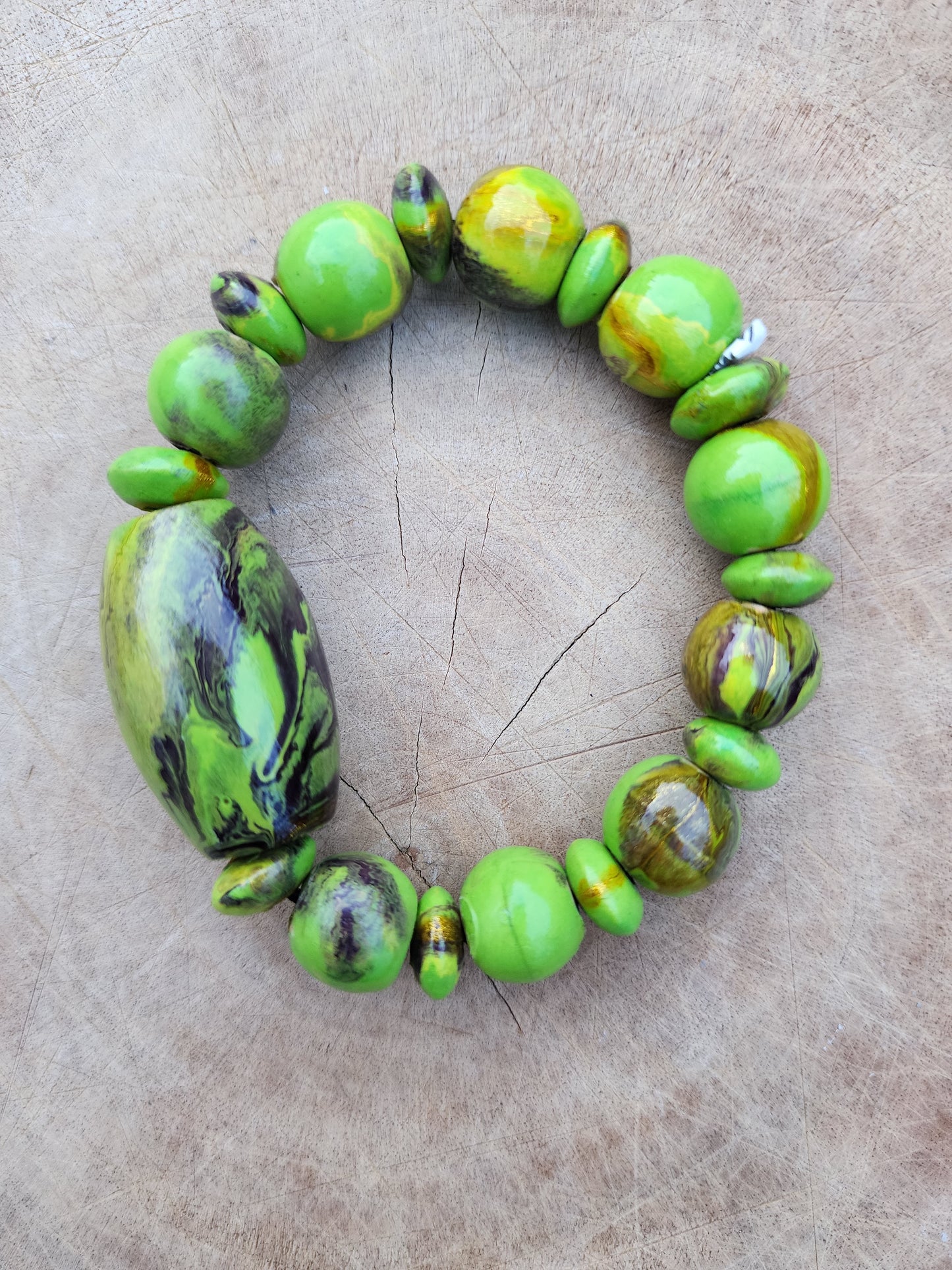 Lime Green Marbleized Handcrafted Wood Bracelet