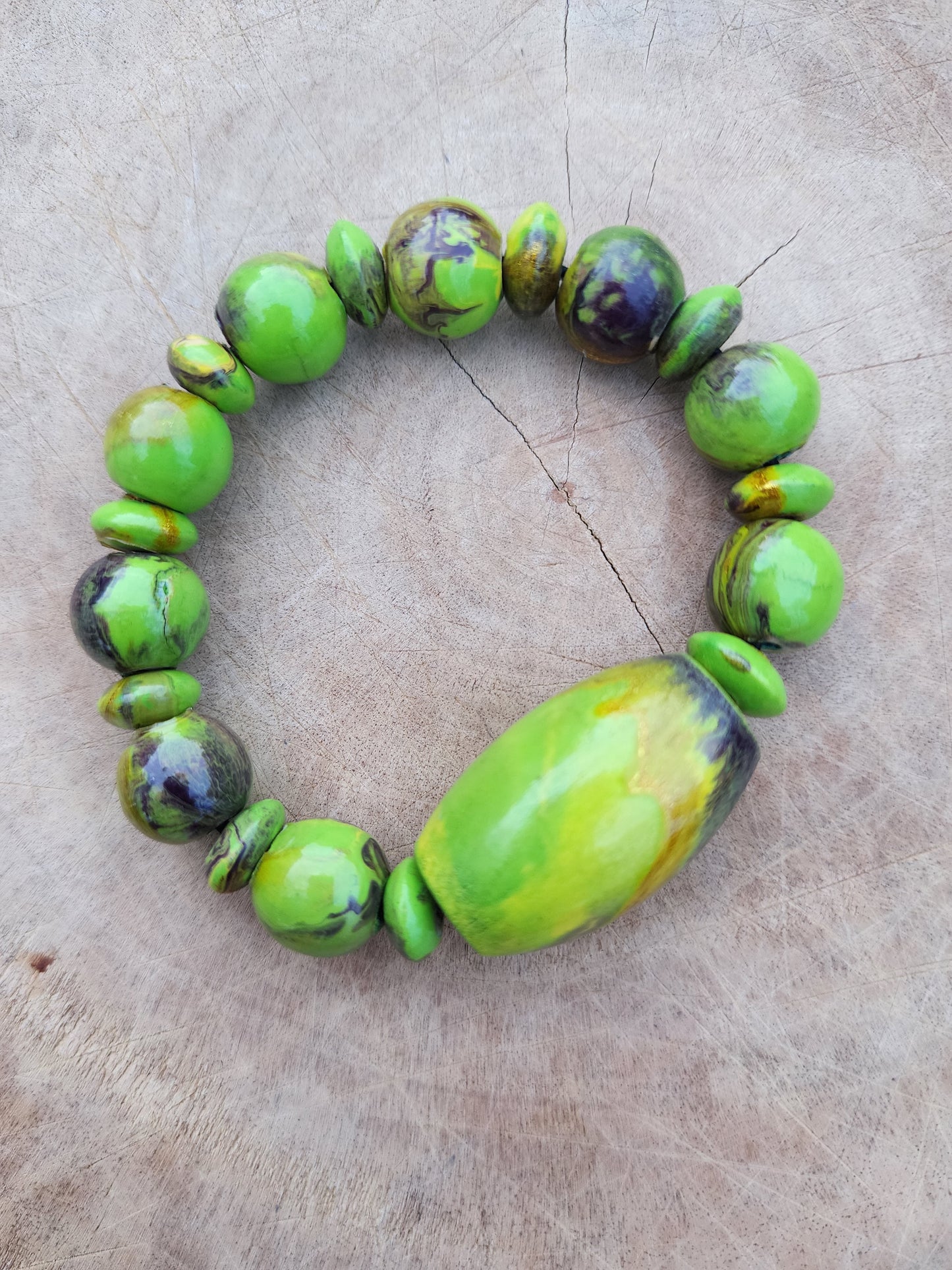 Lime Green Marbleized Handcrafted Wood Bracelet