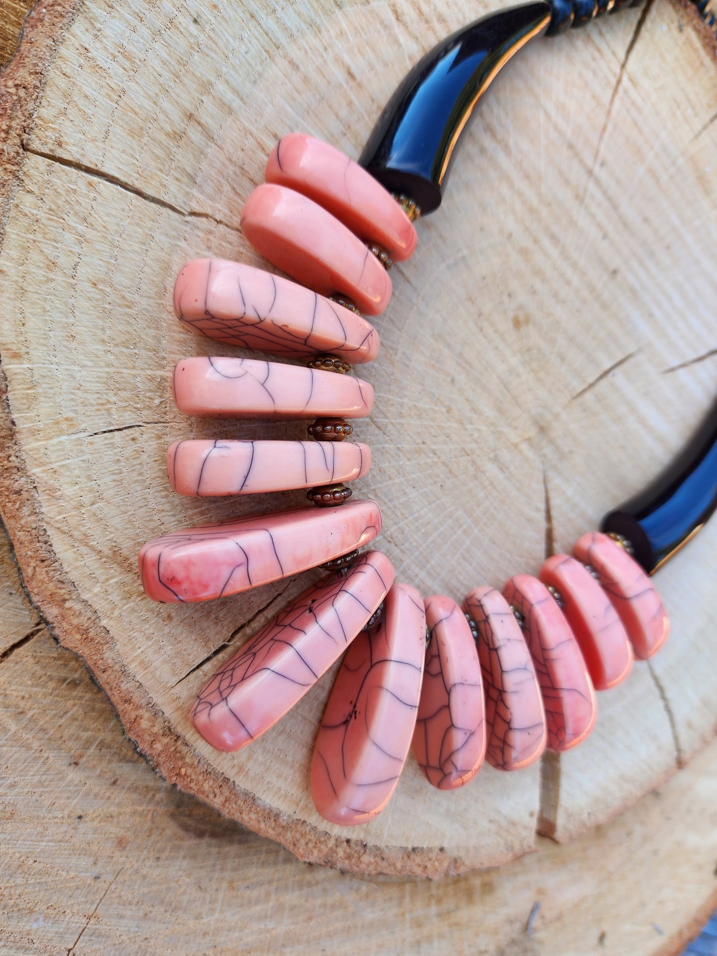 Tibetan Style Salmon-Colored Resin Necklace