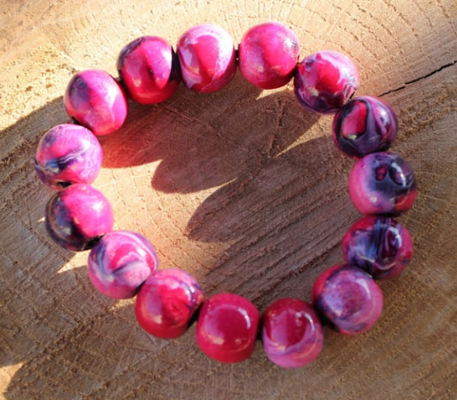 Pink Marbleized Handcrafted Wood Bracelet