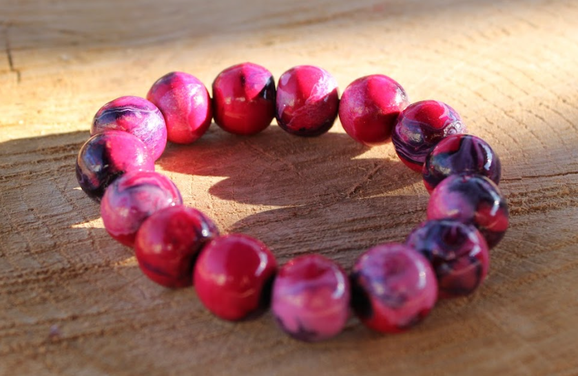 Pink Marbleized Handcrafted Wood Bracelet