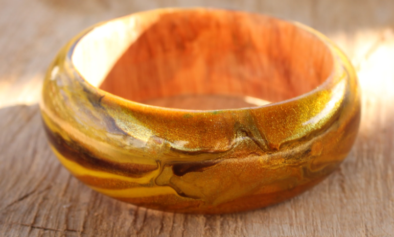 Yellow Marbleized Handcrafted Wood Bangle