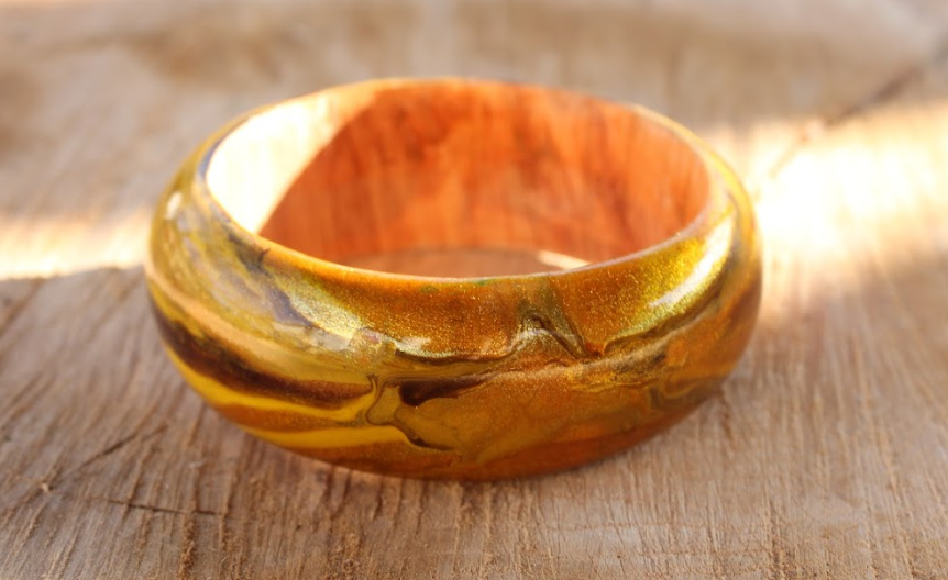 Yellow Marbleized Handcrafted Wood Bangle