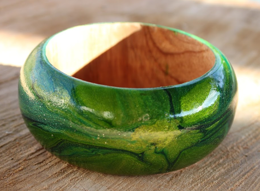 Green Marbleized Handcrafted Wood Bangle