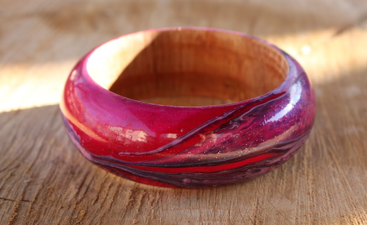 Pink Marbleized Handcrafted Wood Bangle