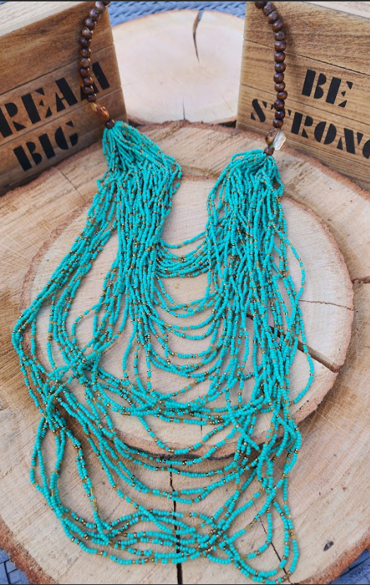 Turquoise Glass Beaded Layered Necklace