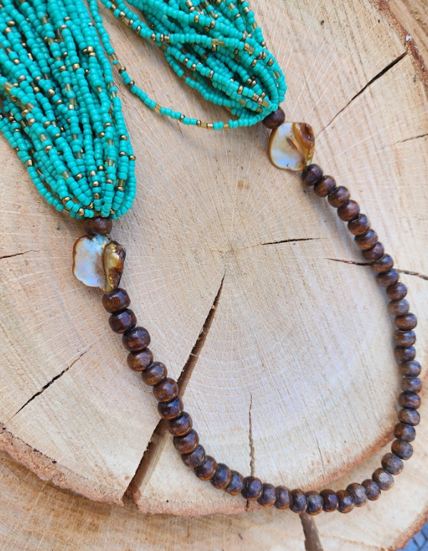 Turquoise Glass Beaded Layered Necklace