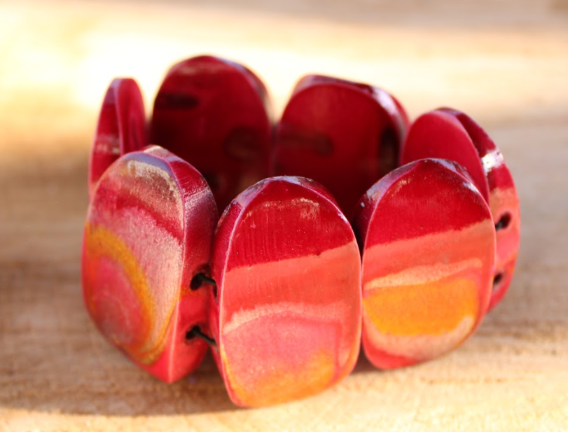 Red Marbleized Handcrafted Wood Bracelet