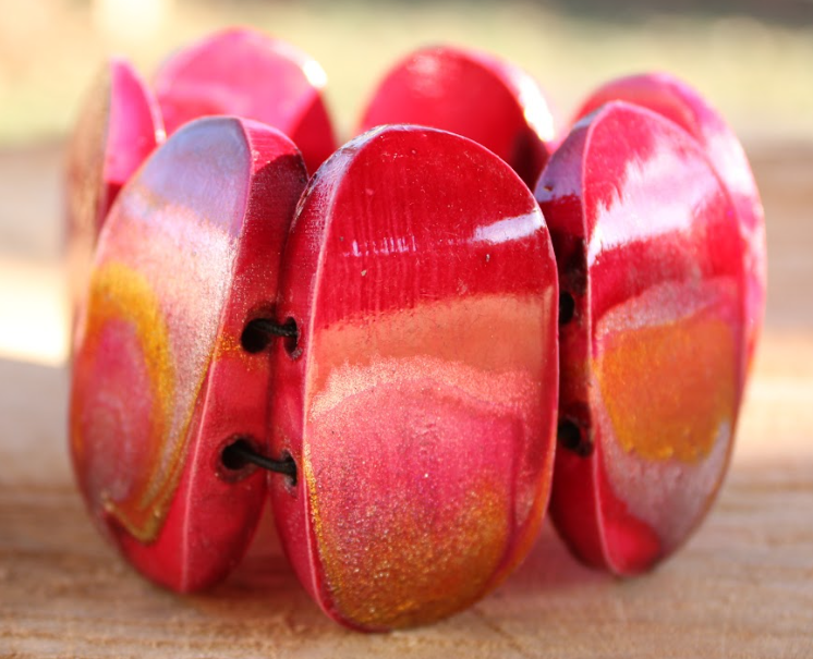 Red Marbleized Handcrafted Wood Bracelet