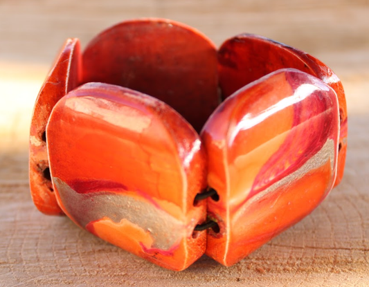 Vermillion Marbleized Stretchy Wood Bracelet